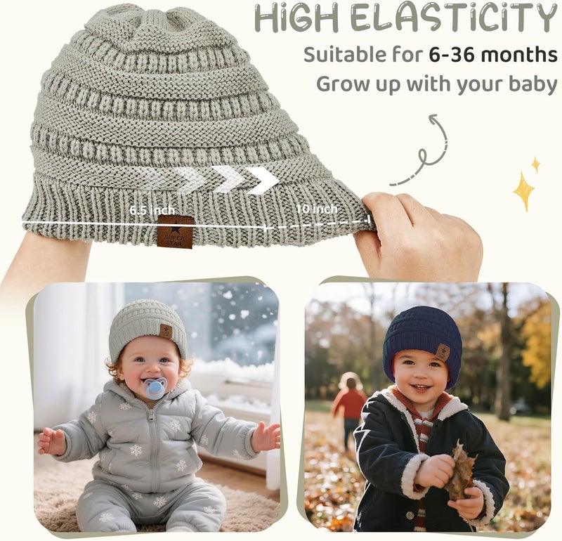 Durio Unisex Baby Beanie - Soft & Warm Knit Toddler Winter Hat, Stretchy Cap Fit for Infant to Toddler Girl Boy (6-36 Months) - Image 4